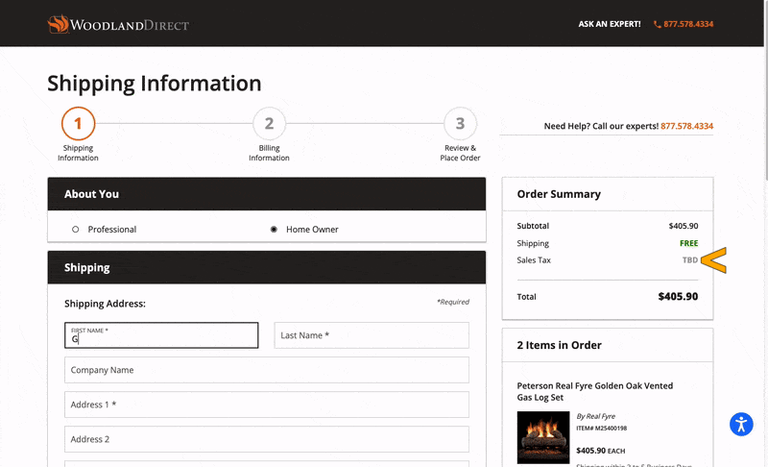 A screen recording of the Woodland Direct checkout process